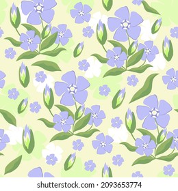 Vector seamless isolated floral pattern with periwinkle flowers. Soft pastel colors.