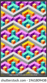 Vector seamless isometric pattern, 3d cubes abstract background, fantastic city geometry, the art of wallpaper