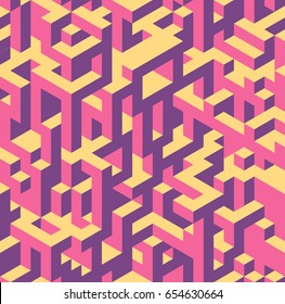 Vector seamless isometric pattern, 3d cubes abstract background, fantastic city geometry