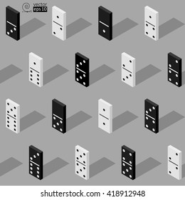 vector seamless isometric texture of white and black domino tiles in gray palette. flat style. it can be used for wrapping paper, wall paper, fabrics, etc.