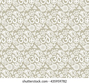 Vector seamless ivory boho paisley OM texture for cards, fabric and design