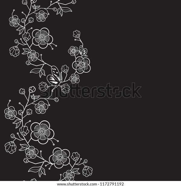 Vector Seamless Japanese Black White Background Stock Vector