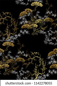 vector seamless japanese chinese pattern gold black traditional