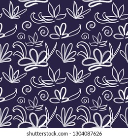 Vector seamless japanese flower pattern on dark blue background