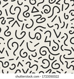 Vector seamless jumble geometric lines memphis pattern. Abstract trendy background. Hand drawn texture in doodle style