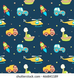 vector seamless kids hand-drawn pattern of transport.