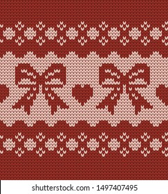 vector seamless knitted border bows and hearts, sweater design