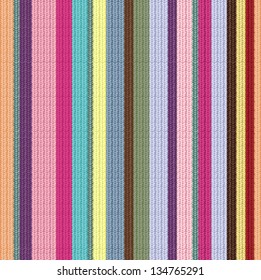 Vector Seamless Knitted Colorful Pattern With Pink, Yellow, Violet, Orange, Blue And Green Vertical Stripes.
