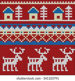 vector seamless knitted pattern with deers