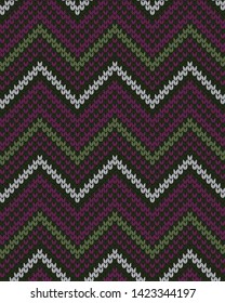 Vector seamless knitted pattern varicolored zigzag