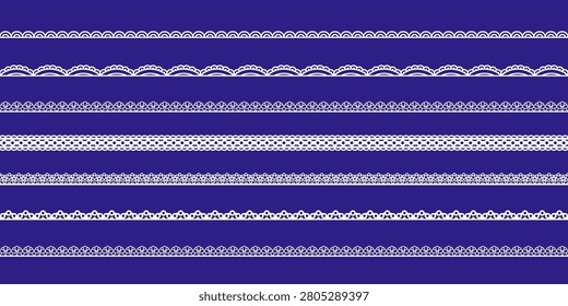 Vector seamless lace border set. Simple ornate pattern, elegant decorative ornament