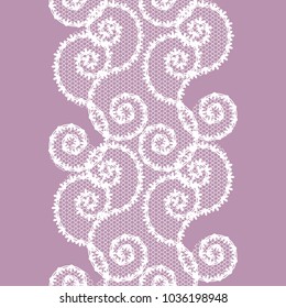 vector seamless lace braid, lilac and white color