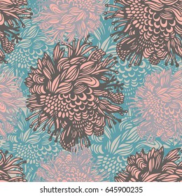 Vector seamless lace pattern with flowers in pink tones