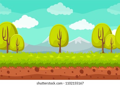 Vector seamless landscape background. Cartoon horizontal background for games