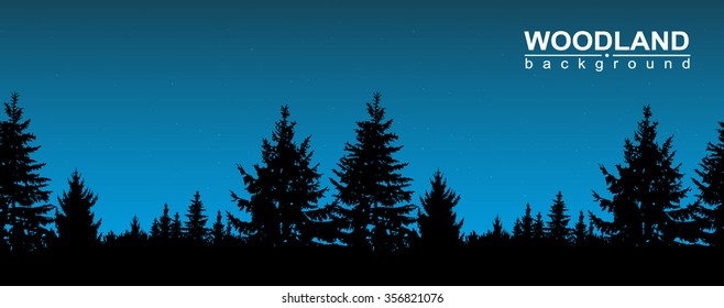 Vector seamless landscape. Silhouette of coniferous trees on the background of night sky. Eps 10.