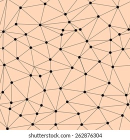 Vector seamless lattice pattern. Polygonal texture. Repeating geometric pattern of triangles and circles with nodes in the nodes.