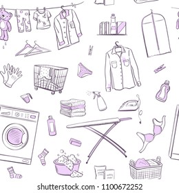 Vector seamless laundry pattern. Hand drawings on a white background