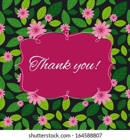 vector seamless leaf background design with flowers, greeting card "Thank you"