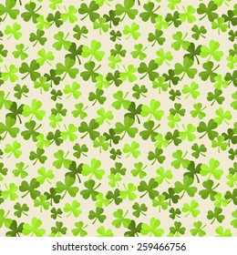 Vector seamless leafs green clover pattern in flat style on a white background.Web.St.Paticks Day