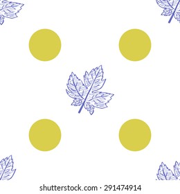 Vector Seamless  Leaves Hand Drawn Pattern. Petal pattern with of Blue and green dots  leaf on white background. Background for your design web pages, textile, banner, scrapbook and etc