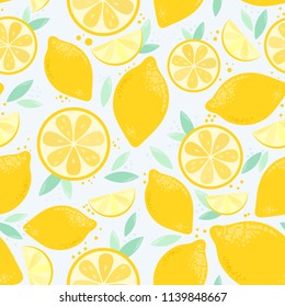 Vector seamless lemon bright pattern. Fresh yellow color lemon background