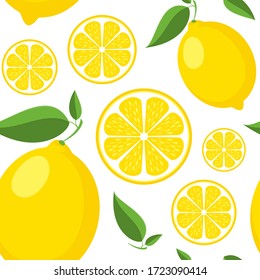 Vector seamless lemon pattern. Bright yellow fruit background