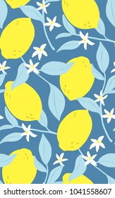 Vector seamless lemon pattern on blue