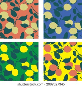 Vector seamless lemon tree print design available in 4 different colors.
