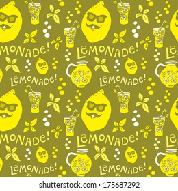 Vector seamless lemonade pattern with lemon. Vector summer pattern.