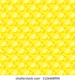 Vector seamless lemons, limes yellow wallpaper. Tropical fruits illustration. Background template