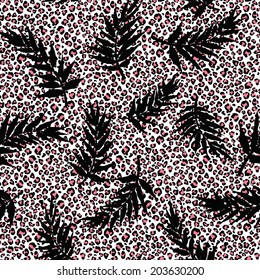 vector seamless leopard and leaves print