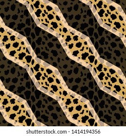 Vector seamless leopard print and black texture. Animal skin pattern. Spots of wild animals hand painted watercolor ornament. Brown tones.