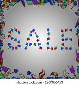 Vector. Seamless. Lettering. Black, blue and white Sale Abstract Background. Picture in black, blue and white colors.