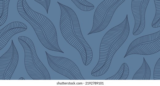 VECTOR SEAMLESS LIGHT BLUE BANNER WITH BLUE BANANA LEAVES