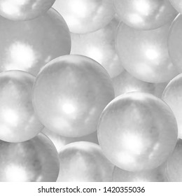 Vector Seamless Light Silver Glossy Balls, Background Template, Black and White Illustration, Realistic Shiny Spheres.