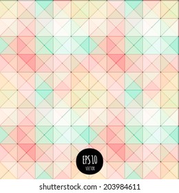 Vector seamless lights abstract background. Vibrant futuristic geometric shapes pattern. Colorful modern style fashion design. Multicolored triangle texture. digital backdrop.