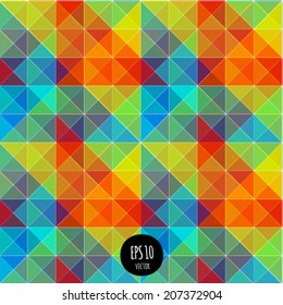 Vector seamless lights abstract background. Vibrant futuristic geometric shapes pattern. Colorful modern style fashion design. Multicolored triangle texture. digital backdrop. 