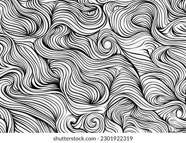 vector seamless line drawing pattern with curves, in the style of varied texture, loose and fluid, energetic lines, contour line