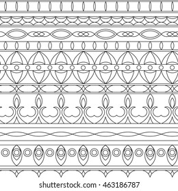 Vector seamless linear black ethnic ornament on a white background. Folk and hipster motives, eye shape.