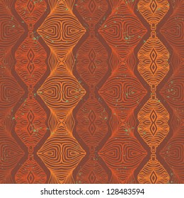 Vector seamless linear pattern in all shades of orange terracotta. Psychedelic wallpaper, spring fashion fabric, fashionable textile design, website background.