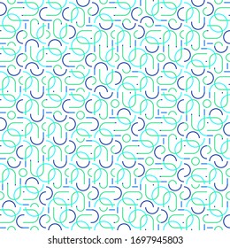 Vector seamless linear pattern in blue colors with semi circles. Mid century geometric textile print for home textile and summer fashion. Abstract simple background with thin lines in 1960s style.