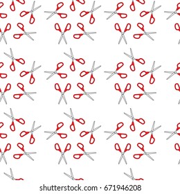 Vector seamless linear pattern of stationery scissors on a white background