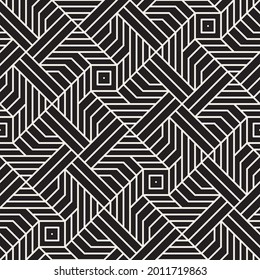 Vector seamless lines pattern. Repeating abstract background. Black and white geometric lattice design. Modern stylish texture.