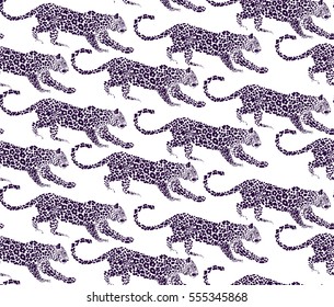 Vector seamless lion leopard pattern repeating elements. Animal transparent background fashion trendy print
