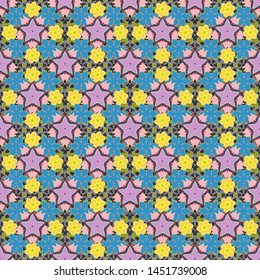 Vector seamless little flower pattern in vintage style. Seamless pattern in blue, yellow and pink colors.