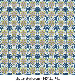 Vector seamless little flower pattern in vintage style. Seamless pattern in gray, white and blue colors.