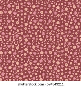 Vector seamless little flower pattern in vintage style. Seamless pattern on a red background.