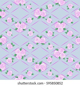 Vector seamless little rose flower pattern in vintage style. Seamless pattern in gray and magenta colors.