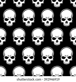 Vector Seamless Looped Pattern with Skulls in black and white