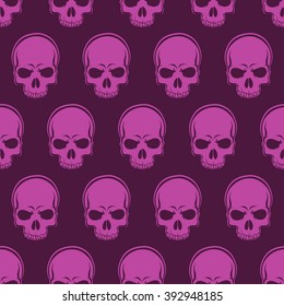 Vector Seamless Looped Pattern with Skulls in magenta